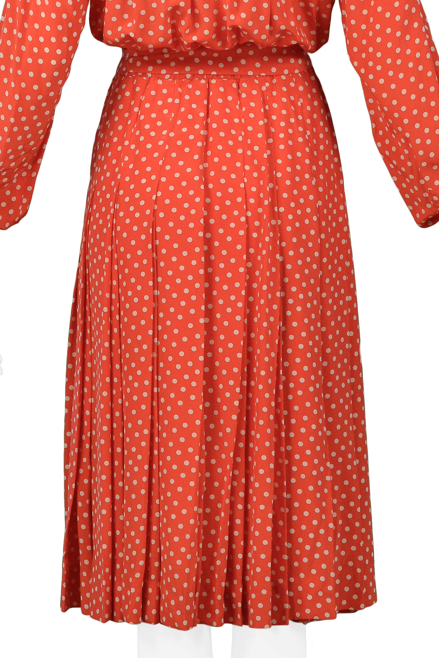 YVES SAINT LAURENT YSL RED & WHITE POLKA DOT SILK DAY DRESS