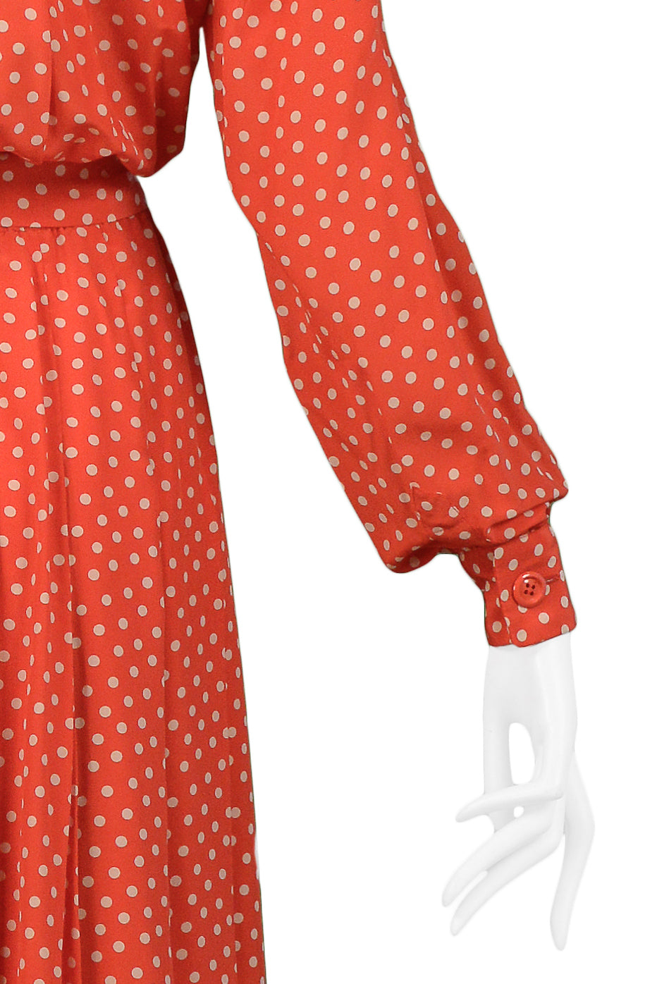 YVES SAINT LAURENT YSL RED & WHITE POLKA DOT SILK DAY DRESS