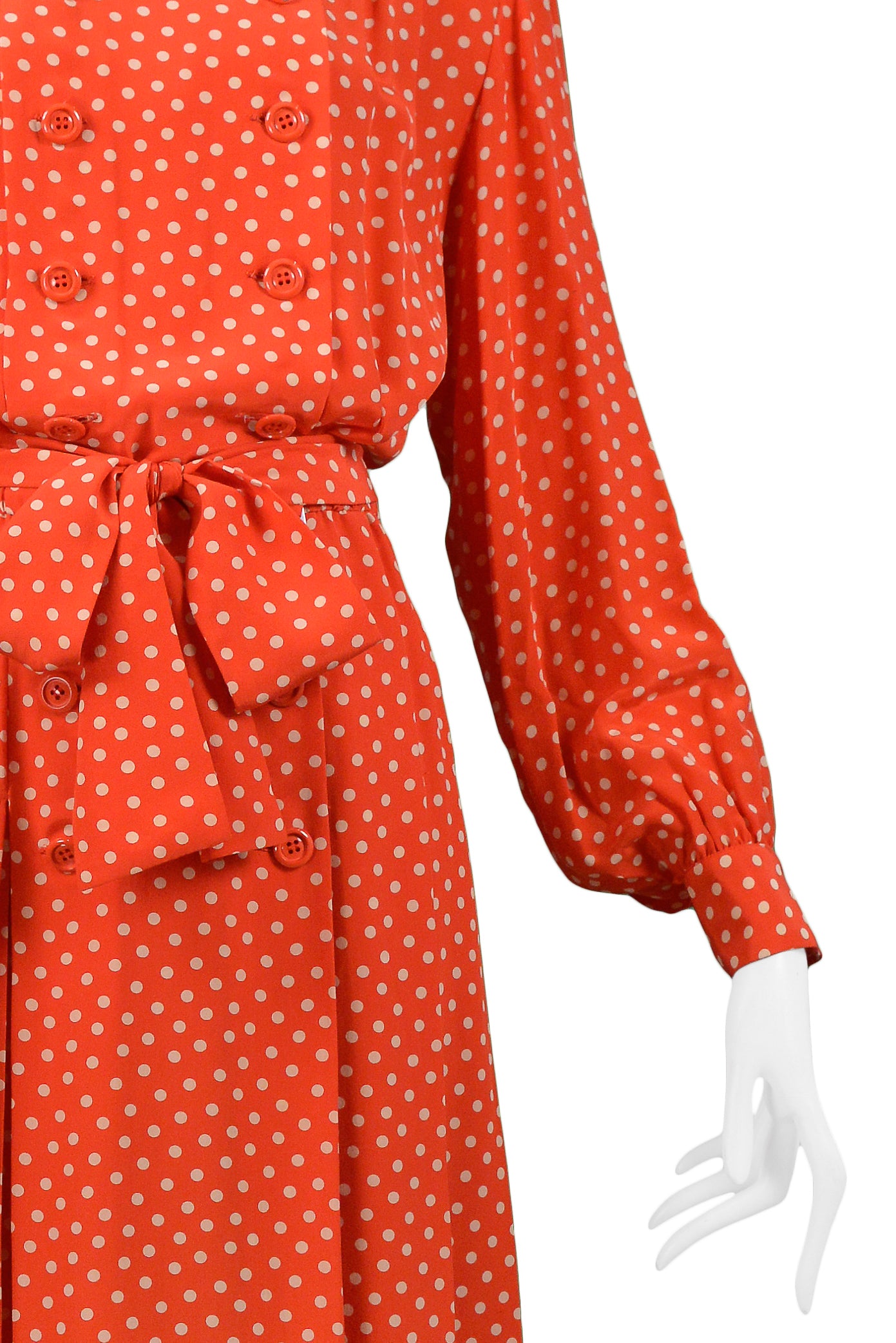 YVES SAINT LAURENT YSL RED & WHITE POLKA DOT SILK DAY DRESS
