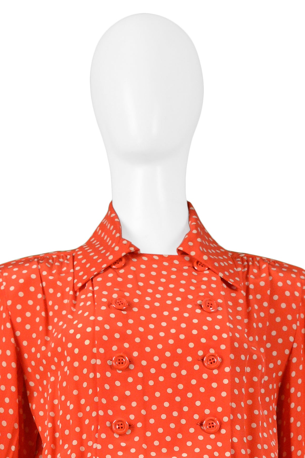 YVES SAINT LAURENT YSL RED & WHITE POLKA DOT SILK DAY DRESS