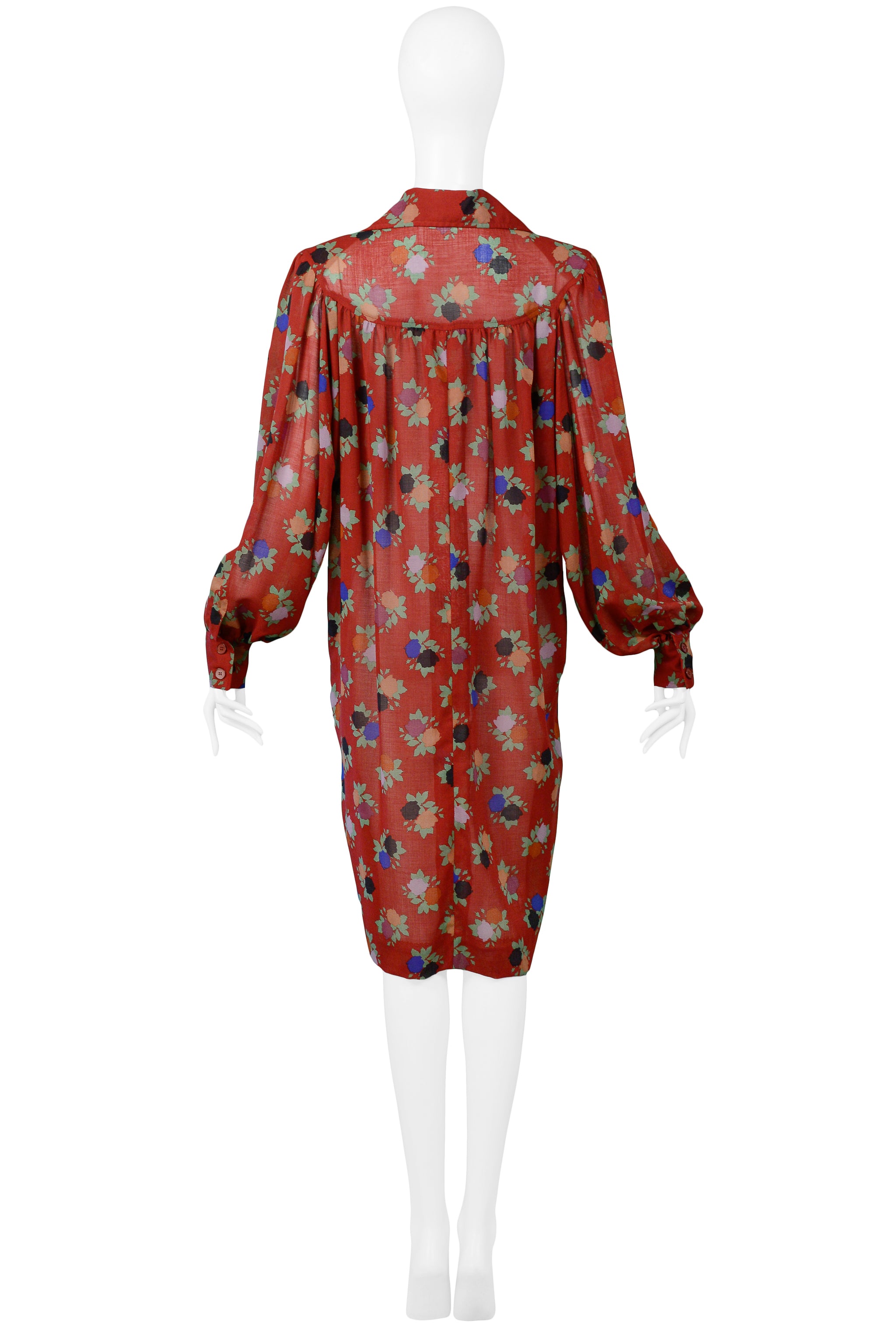 YVES SAINT LAURENT YSL RED FLORAL SMOCK DRESS