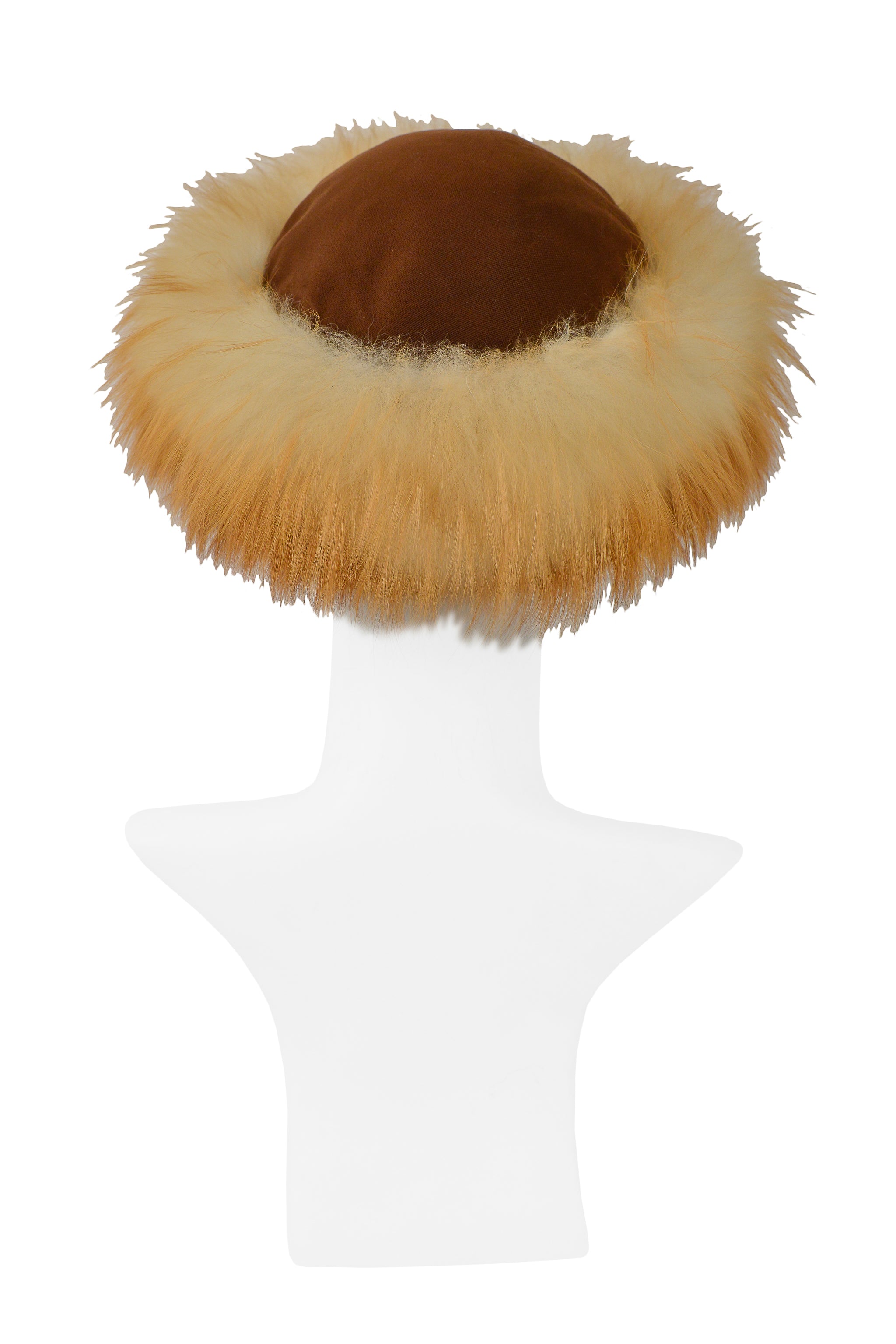 YVES SAINT LAURENT YSL RED FOX FUR & BROWN VELVET HAT