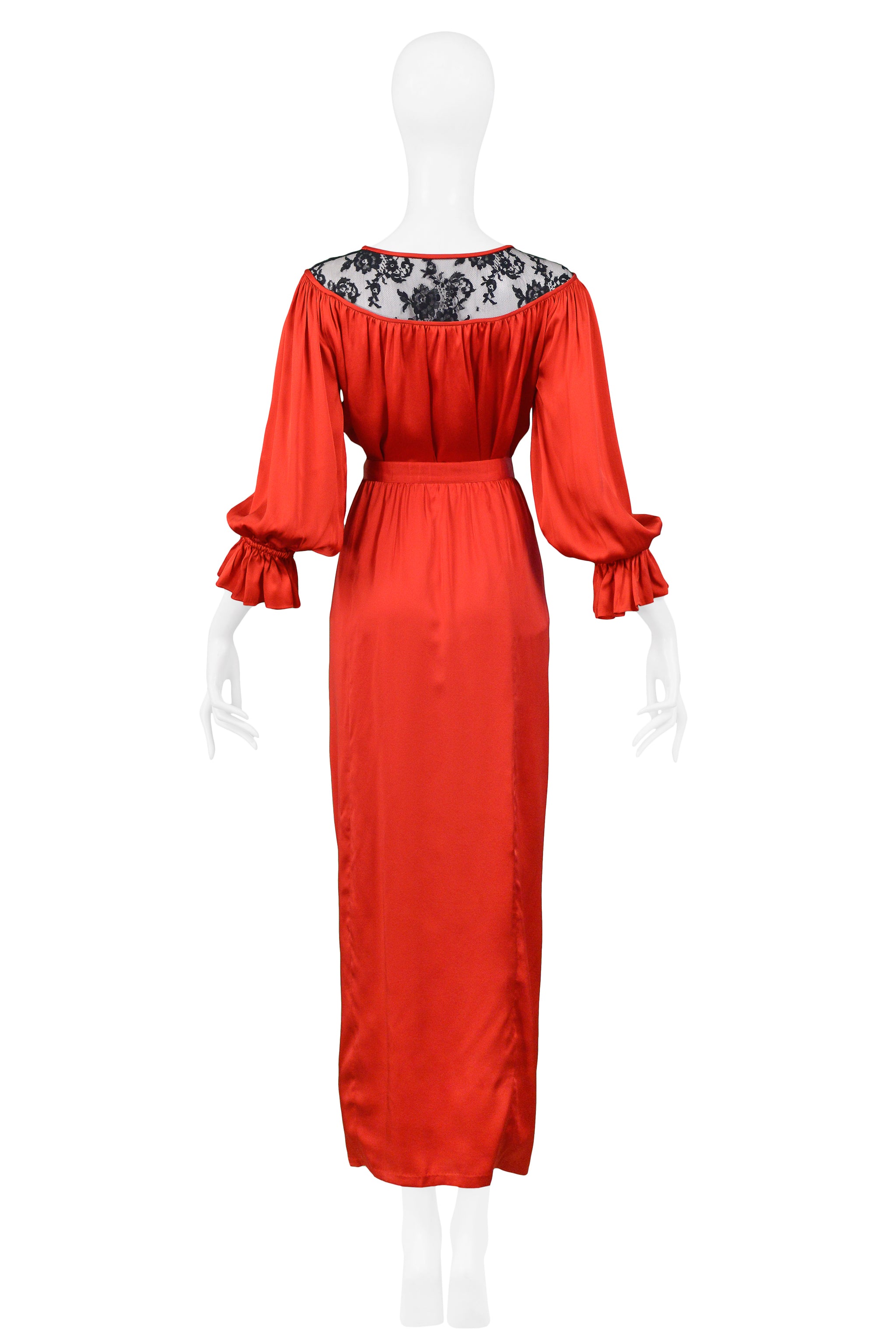 YVES SAINT LAURENT YSL RED SATIN & BLACK LACE ENSEMBLE
