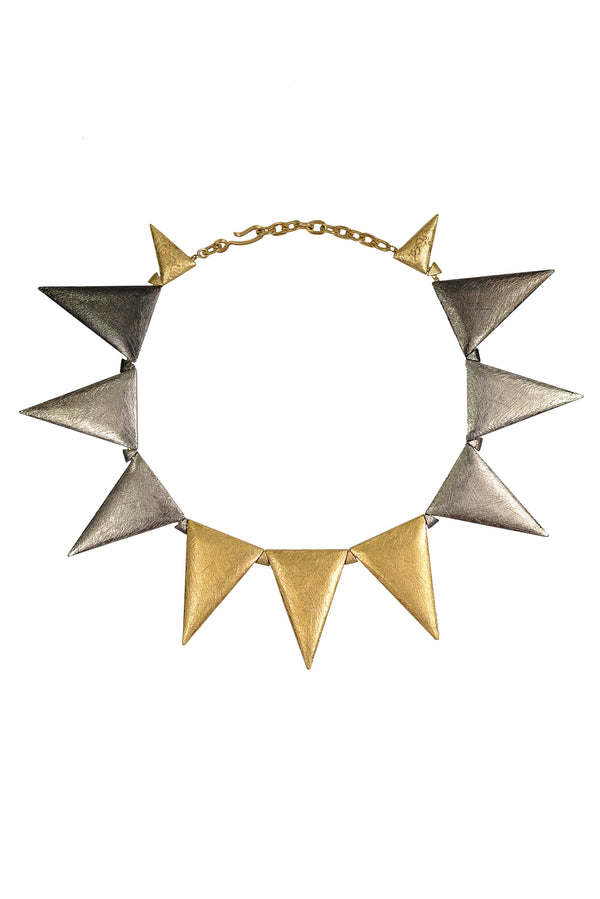 YVES SAINT LAURENT YSL TRI-TONE METAL SPIKE NECKLACE 1980s