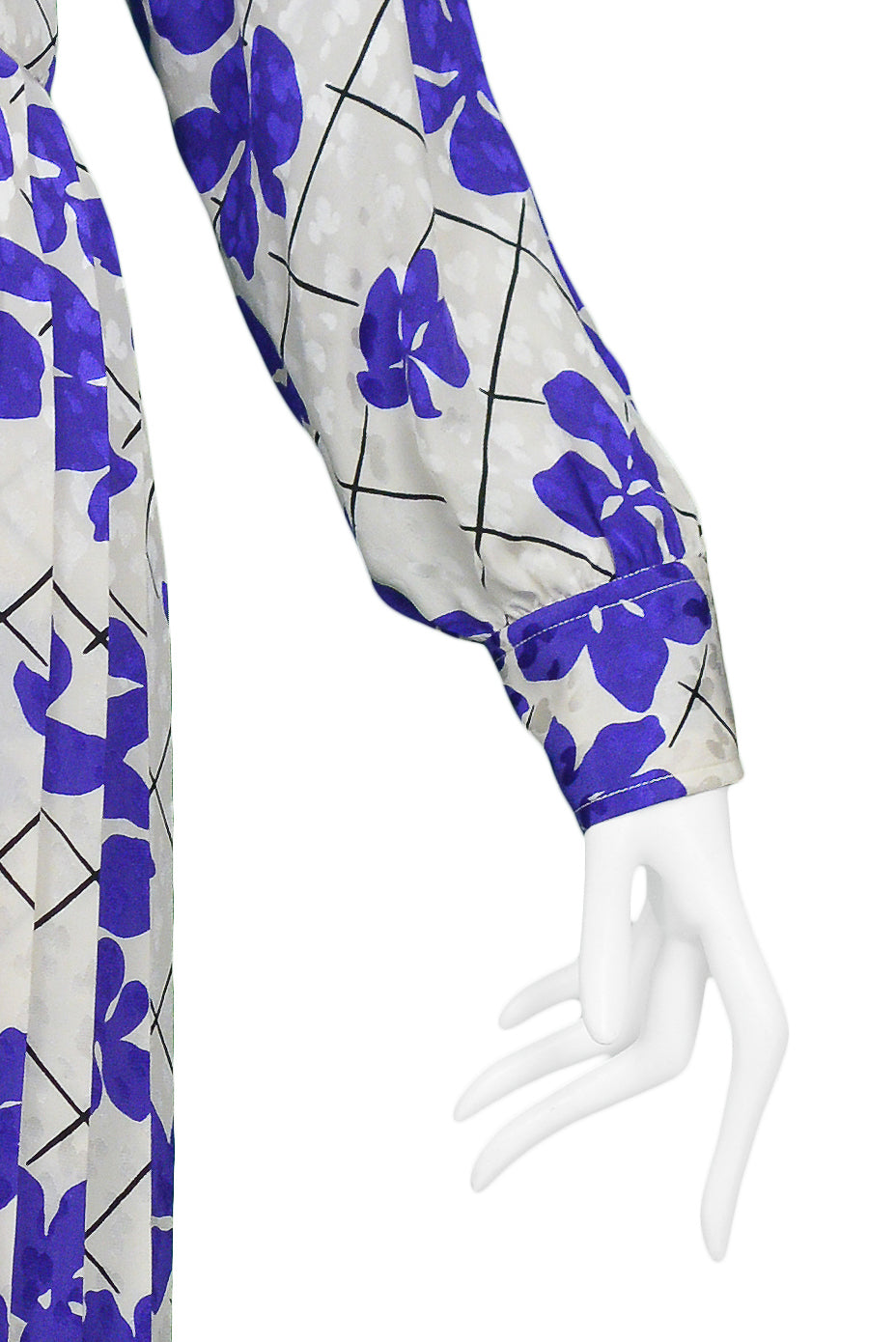 YVES SAINT LAURENT YSL WHITE & PURPLE FLORAL SILK DAY DRESS