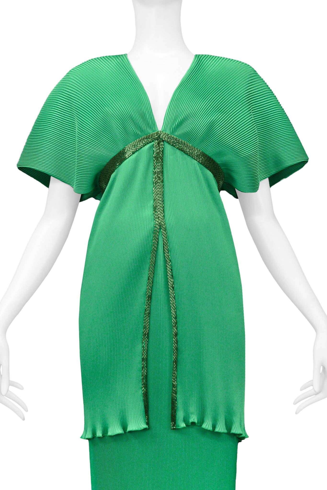 YUKI PLEATED EMERALD GREEN ENSEMBLE WITH BUGLE BEAD TRIM