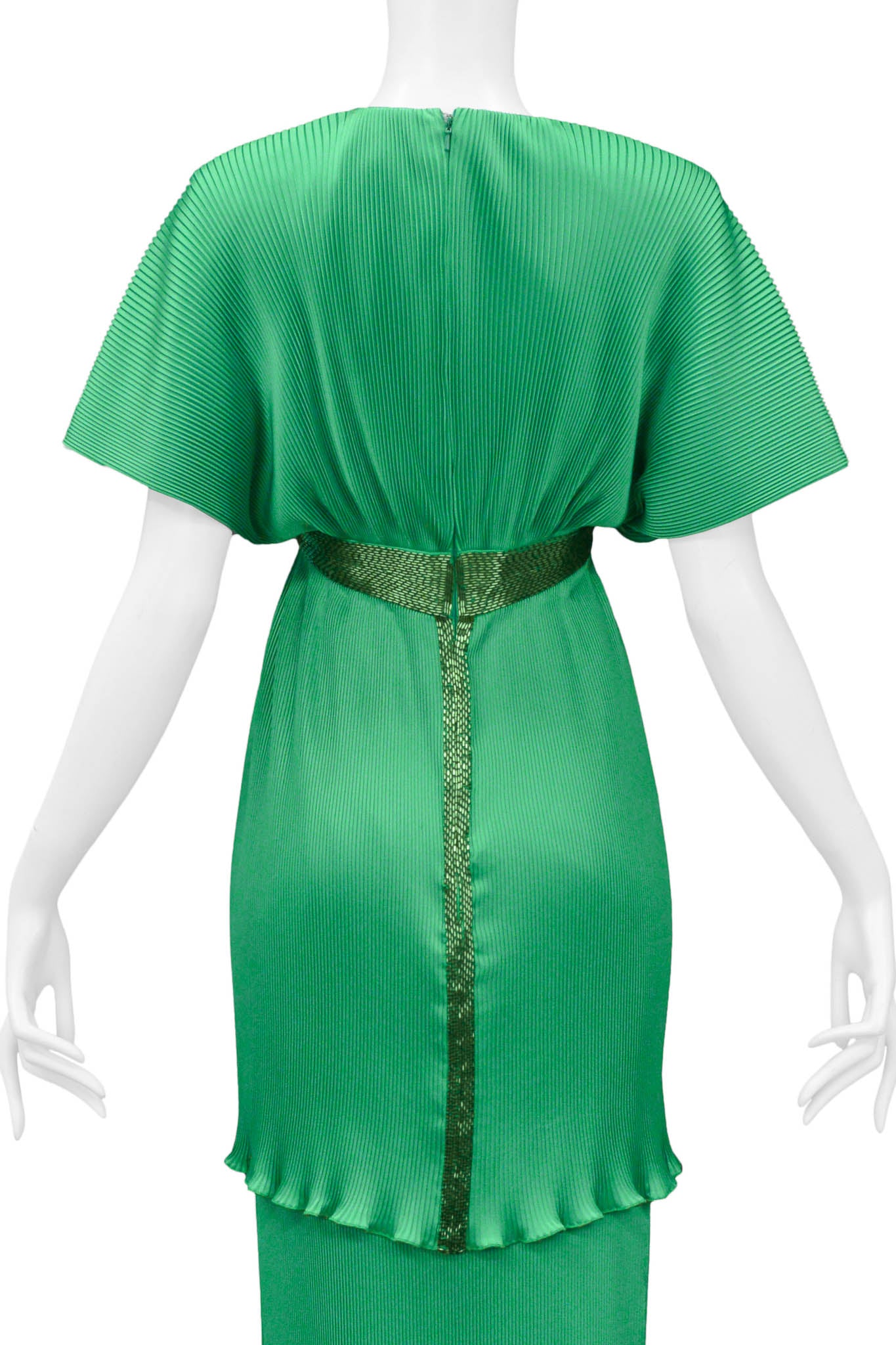 YUKI PLEATED EMERALD GREEN ENSEMBLE WITH BUGLE BEAD TRIM