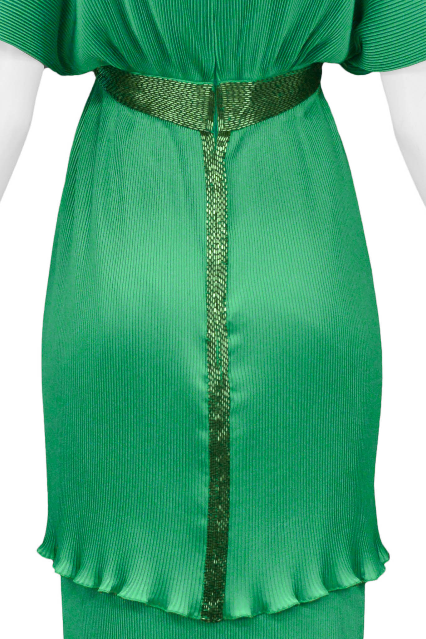 YUKI PLEATED EMERALD GREEN ENSEMBLE WITH BUGLE BEAD TRIM