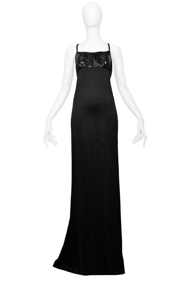 GUCCI BY TOM FORD BLACK SATIN & SEQUIN GOWN 1999