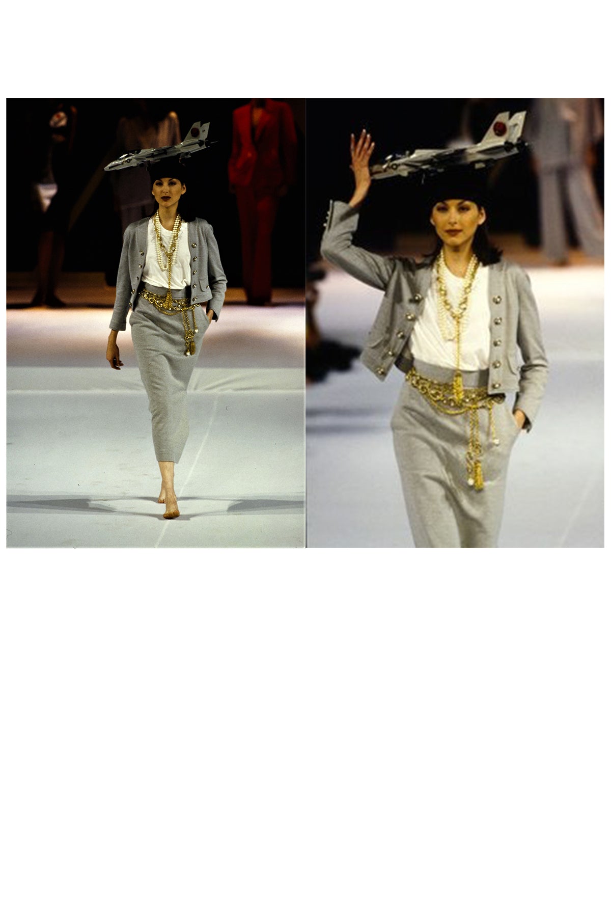 MOSCHINO "JUVANT" GREY SWEATSHIRT JACKET & SKIRT ENSEMBLE 1994