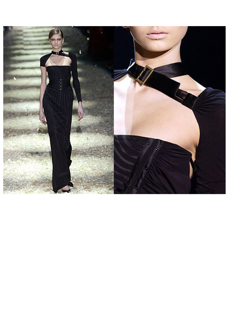 GUCCI BY TOM FORD BLACK BONDAGE EVENING GOWN 2003
