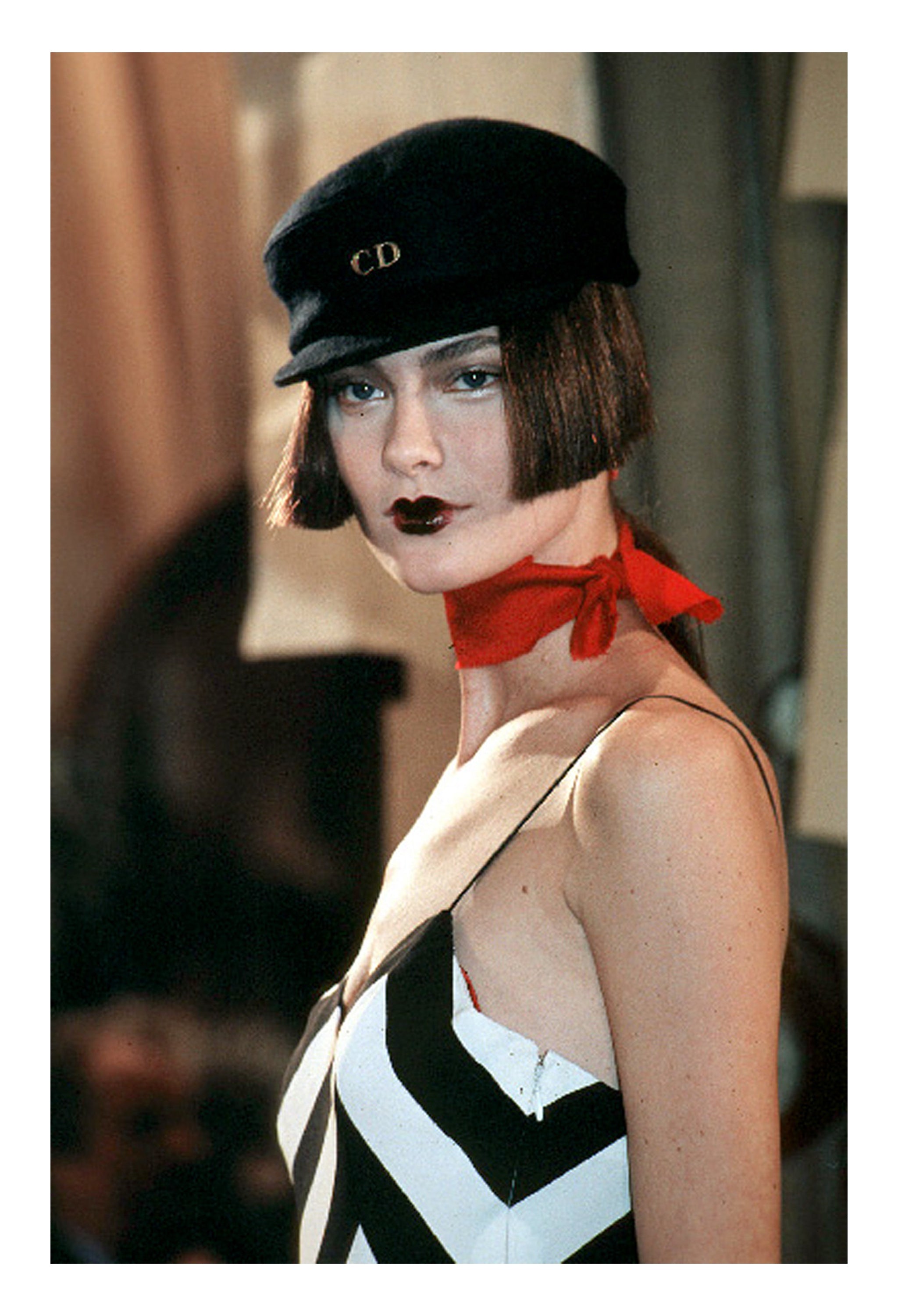 CHRISTIAN DIOR BLACK, RED & WHITE CHEVRON SWIMSUIT 1999