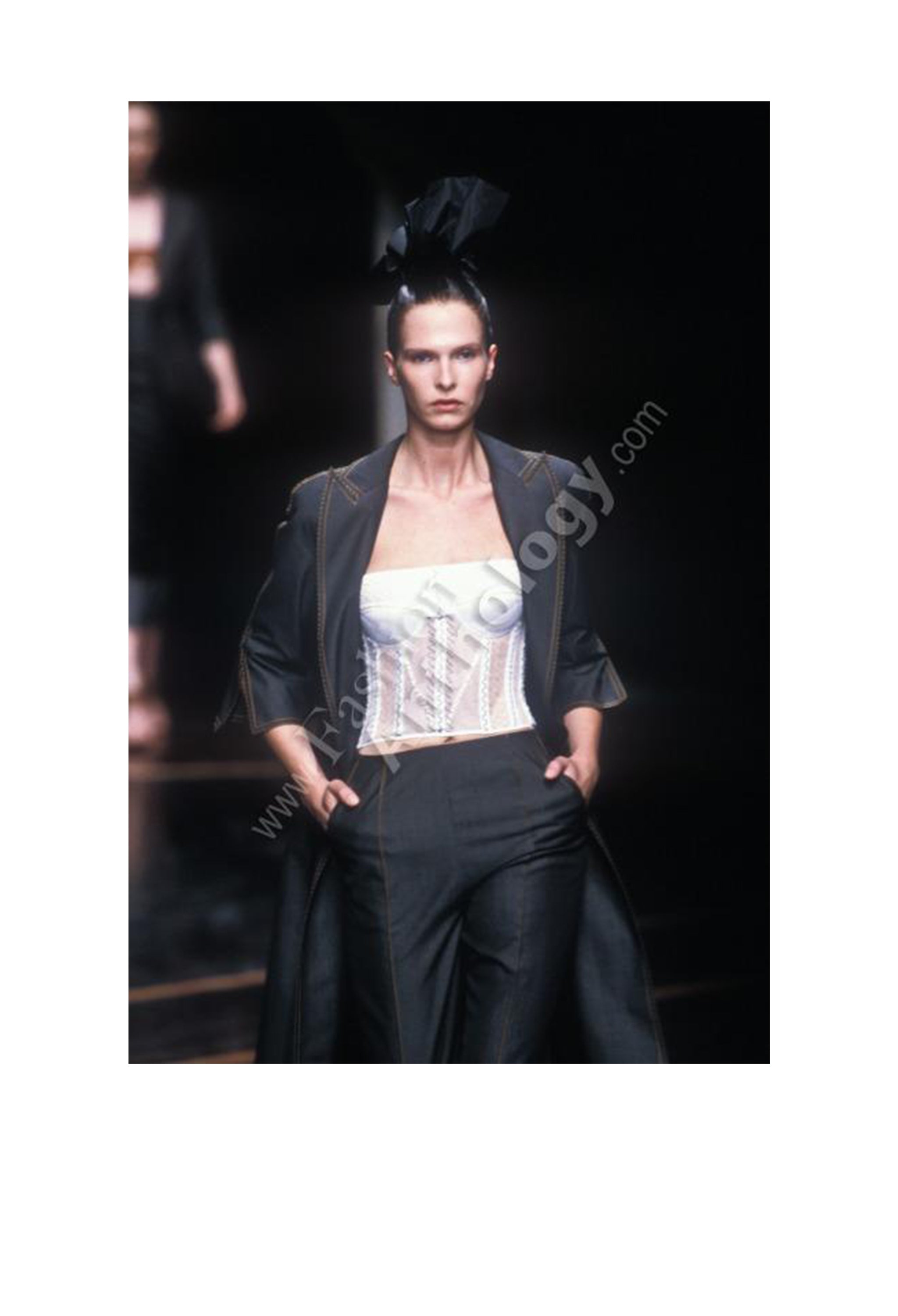 GIANFRANCO FERRE DENIM INSPIRED WOOL SUIT WITH YELLOW STITCHING 1999