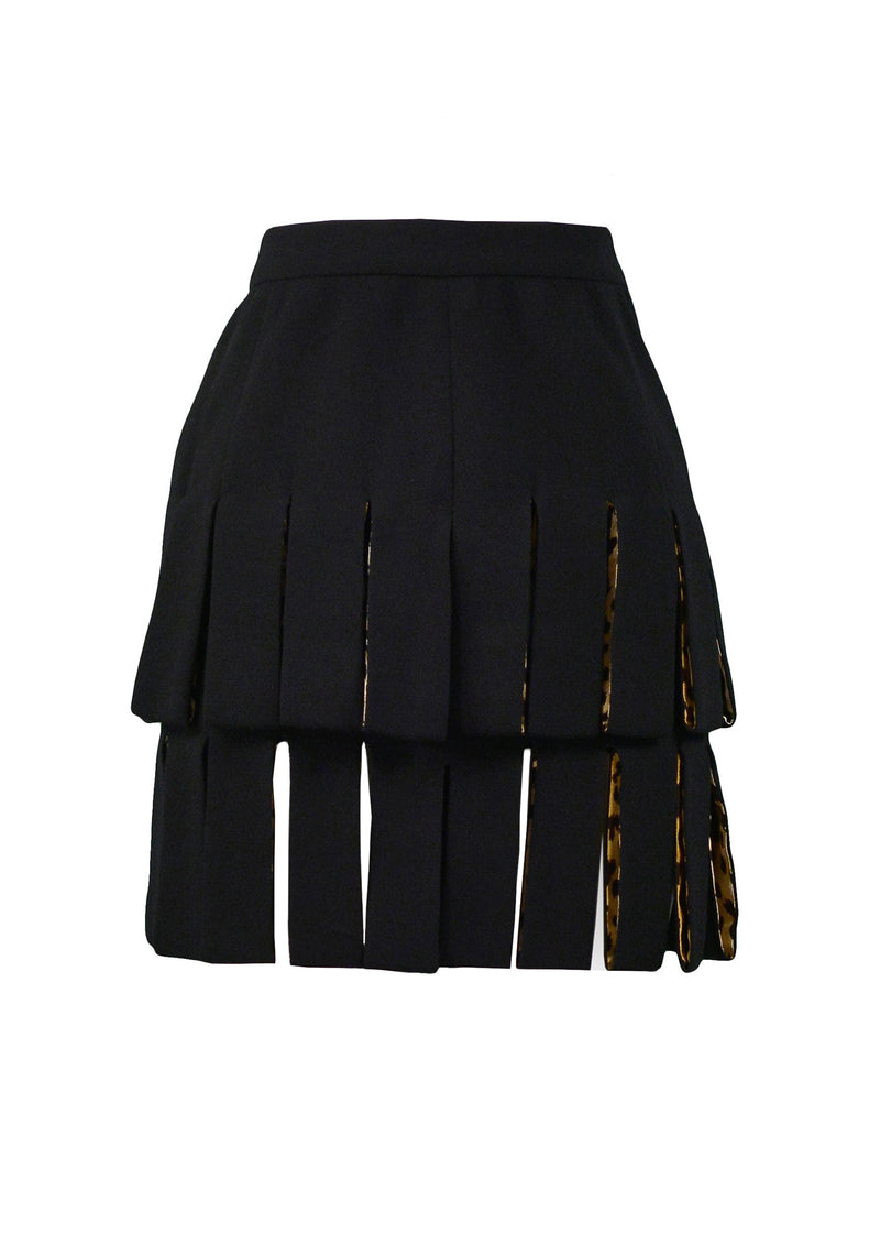 VERSACE BLACK CARWASH SKIRT WITH LEOPARD LINING